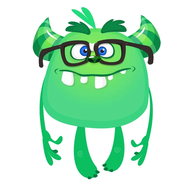 Funny Cartoon Monster Wearing Eyeglasses Vector Illustration Cute Monster Character — Stock Vector
