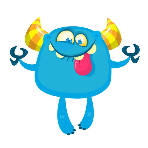 Słodki Kreskówkowy Potwór Uśmiechający Się Wektor Ilustracja Zabawny Potwór — Wektor stockowy