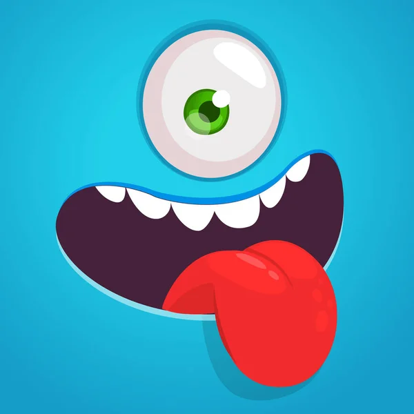 Funny Cartoon Monster Face Expression Showing Tongue Vektor Halloween Monstrum — Stockový vektor