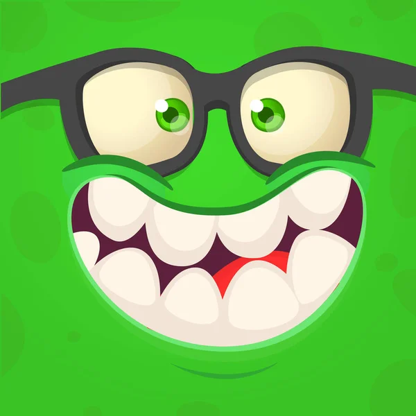 Funny Cartoon Monster Face Wearing Eyeglasses Vector Halloween Monster Square — Stock Vector