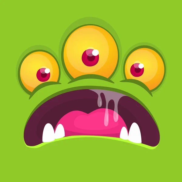 Lustiges Comic Monster Gesicht Mit Drei Augen Vektor Halloween Monster — Stockvektor