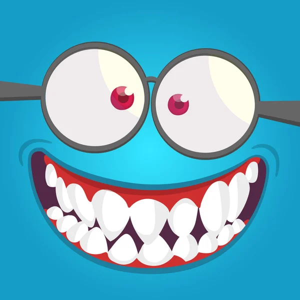 Lustiges Comic Monster Gesicht Mit Brille Vektor Halloween Monster Quadrat — Stockvektor