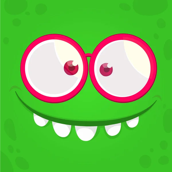 Lustiges Comic Monster Gesicht Mit Brille Vektor Halloween Monster Quadrat — Stockvektor