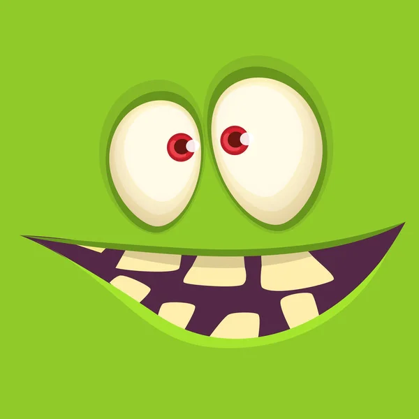 Cara Monstro Engraçado Desenho Animado Vector Halloween Monstro Quadrado Avatar —  Vetores de Stock