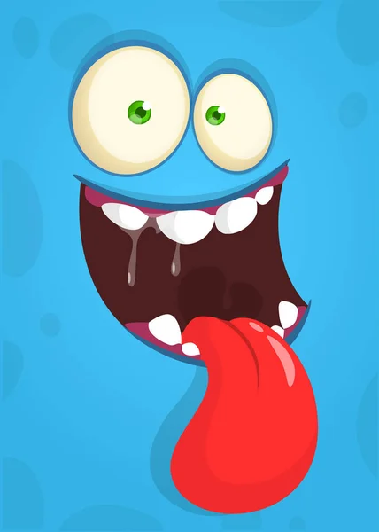 Funny Cartoon Monster Face Showing Long Tongue Vector Halloween Monster — Stock Vector