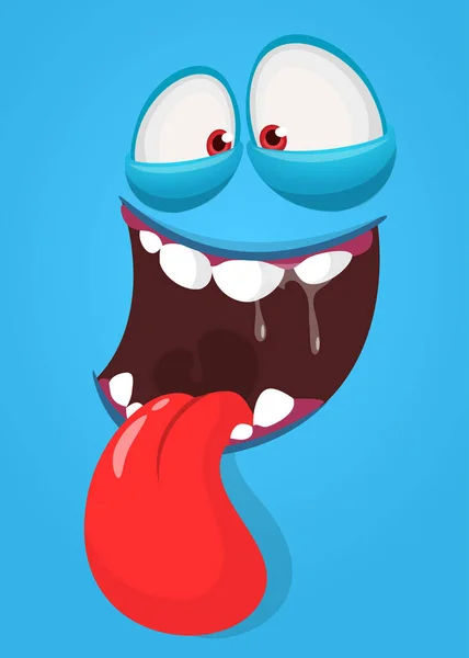 Lustiges Cartoon Monster Gesicht Mit Langer Zunge Vektormonster Halloween — Stockvektor