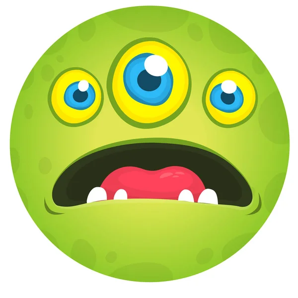 stock vector Funny cartoon monster face with three eyes. Vector Halloween monster round avatar