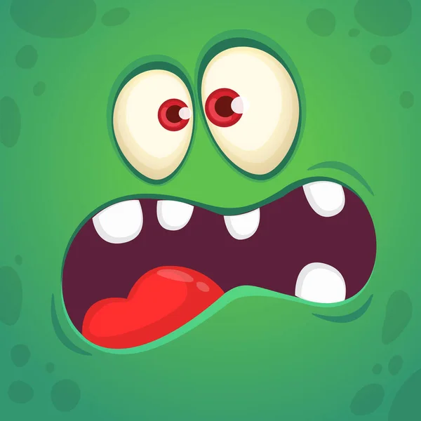 Scared Cartoon Monster Face Expression Vector Halloween Monster Square Avatar — Stock Vector