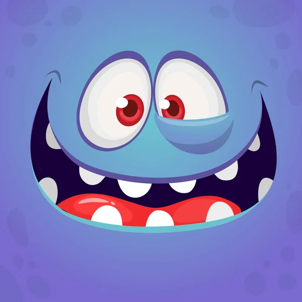 Funny Cartoon Monster Face Vector Halloween Monster Square Avatar — Stock Vector
