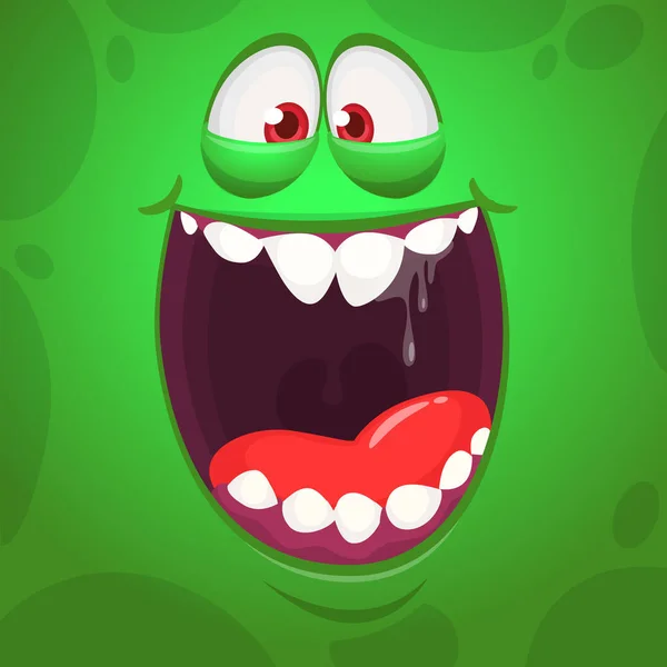 有趣的卡通人物绿色怪物脸 病媒万圣节怪物广场神通 — 图库矢量图片