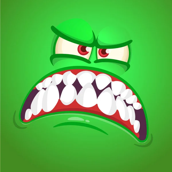 怒りっぽい漫画の怪物の顔の表情 ベクターハロウィンモンスタースクエアアバター — ストックベクタ
