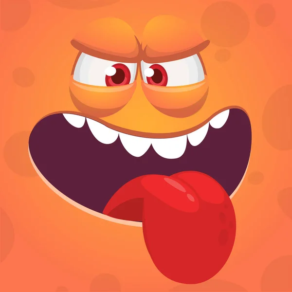 Wütendes Cartoon Monster Gesicht Mit Zunge Vektor Halloween Monster Quadrat — Stockvektor