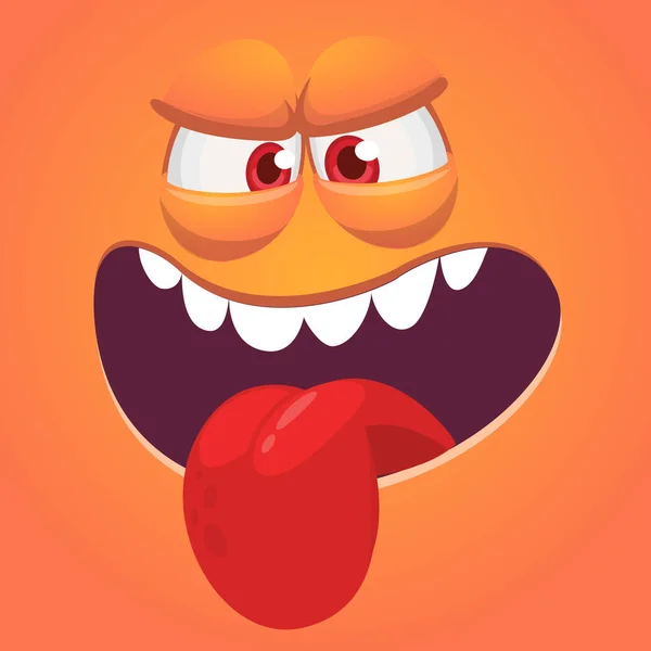 Wütendes Cartoon Monster Gesicht Mit Zunge Vektor Halloween Monster Quadrat — Stockvektor