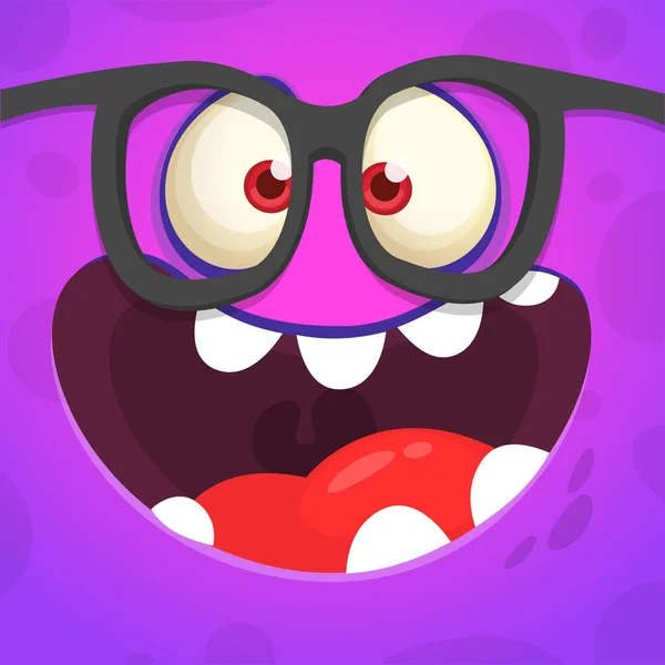 Lustigt Tecknad Lila Monster Ansikte Bär Glasögon Vektor Halloween Monster — Stock vektor