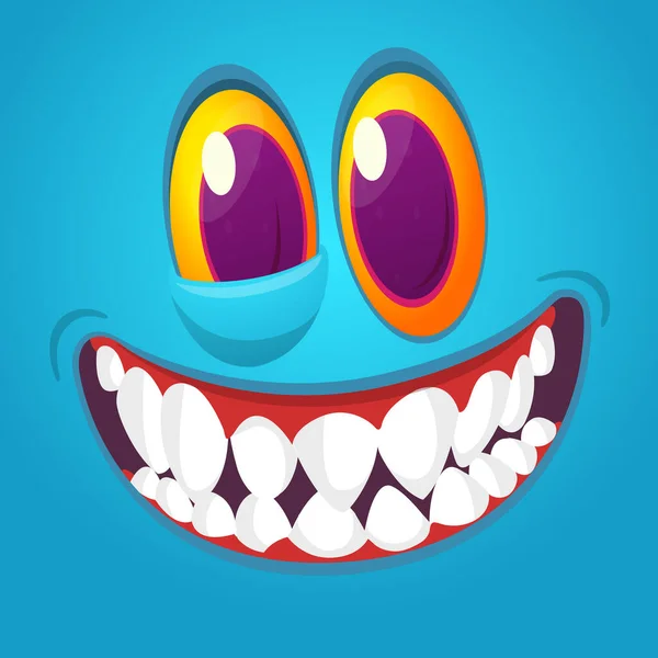 Αστεία Τρελή Έκφραση Πρόσωπο Τέρας Κινούμενα Σχέδια Χαμογελώντας Διάνυσμα Halloween — Διανυσματικό Αρχείο