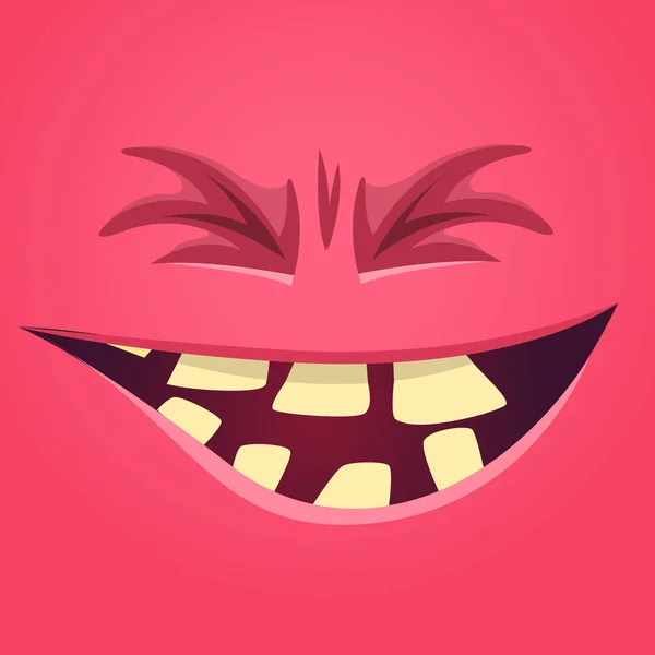 Lustiges Cartoon Monster Gesicht Schreit Mit Geschlossenen Augen Vektor Halloween — Stockvektor