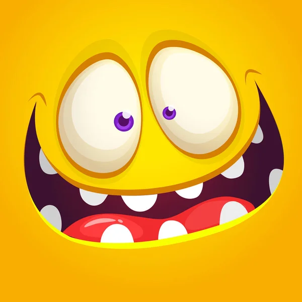 Cara Monstro Dos Desenhos Animados Feliz Sorrindo Vector Halloween Monstro — Vetor de Stock