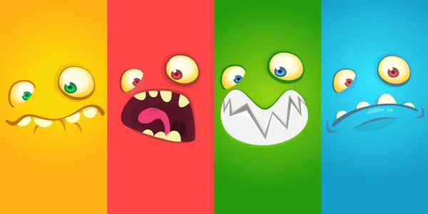 Zeichentrick Monster Gesichter Gesetzt Vektorsammlung Von Vier Halloween Monster Avataren — Stockvektor