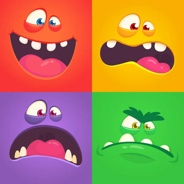 Cartoon Monster Faces Set Vector Collection Four Halloween Monster Avatars — Stock Vector
