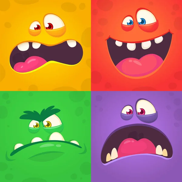 Zeichentrick Monster Gesichter Gesetzt Vektorsammlung Von Vier Halloween Monster Avataren — Stockvektor
