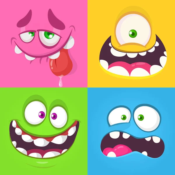 Cartoon Monster Faces Set Vector Collection Four Halloween Monster Avatars — Stock Vector