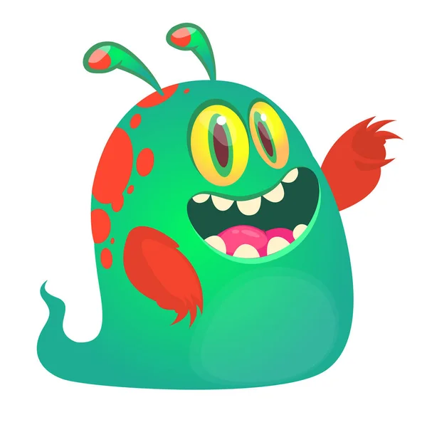 Glückliches Zeichentrickmonster Lachende Monster Stehen Emotionen Gegenüber Vektorillustration Halloween — Stockvektor