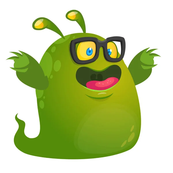 Funny Cartoon Green Monster Wearing Eyeglasses Vector Halloween Illustration — Stock Vector