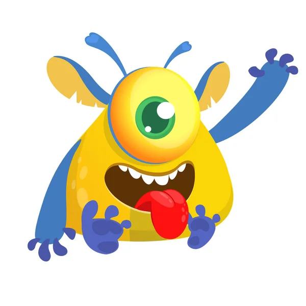 Glückliches Cartoon Monster Mit Einem Auge Das Die Zunge Zeigt — Stockvektor