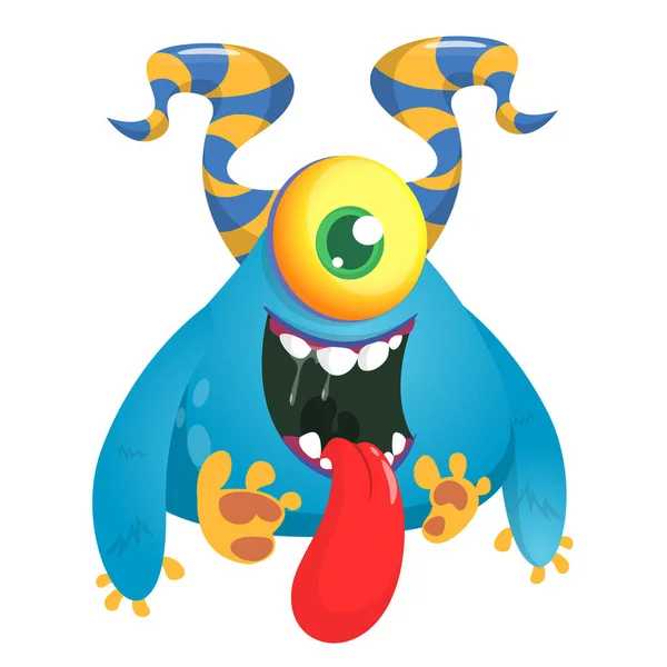 Nettes Cartoon Monster Mit Hörnern Und Einem Auge Lächelnde Monstergefühle — Stockvektor