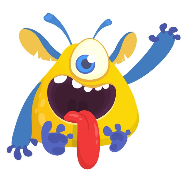 Bang Cartoon Geel Monster Zwaaiend Vector Schattig Monster Illustratie Voor — Stockvector