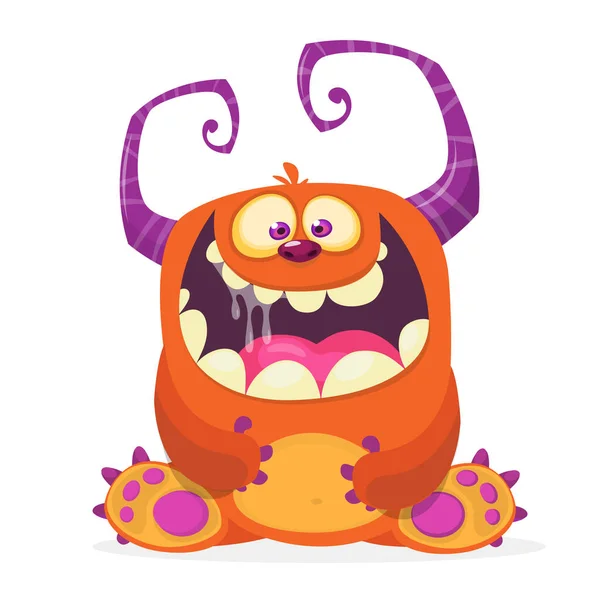 Glad Tecknad Monster Skrattande Monster Möter Känslor Halloween Vektor Illustration — Stock vektor