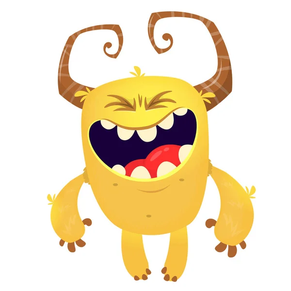 Funny Cartoon Monster Laughing Eyes Closed Vector Halloween Illustration — Stock Vector