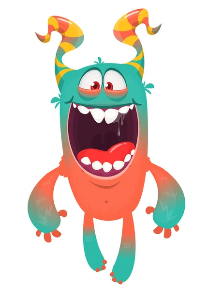 Zabawny Kreskówkowy Potwór Śmiejący Się Niewyparzonej Gęby Wektor Halloween Ilustracja — Wektor stockowy