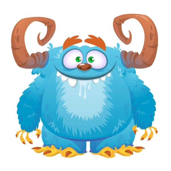 Funny Cartoon Monster Big Horns Vector Halloween Illustration — Stock Vector