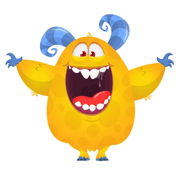 Šťastné Kreslené Monstrum Smějící Monstrum Čelí Emocím Halloween Vektorová Ilustrace — Stockový vektor