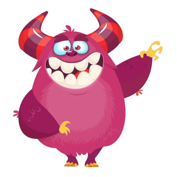 Gelukkig Roze Cartoon Monster Glimlachend Vector Halloween Illustratie — Stockvector