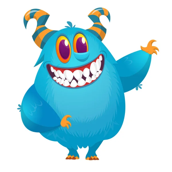 Divertido Monstruo Azul Dibujos Animados Parpadeando Ojo Vector Ilustración Halloween — Vector de stock