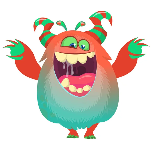 Happy Cartoon Monster Laughing Monster Face Emotion Halloween Vector Illustration — Stock Vector