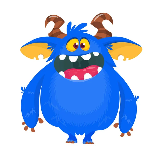 Feliz Monstro Dos Desenhos Animados Laughing Monster Face Emotion Ilustração —  Vetores de Stock