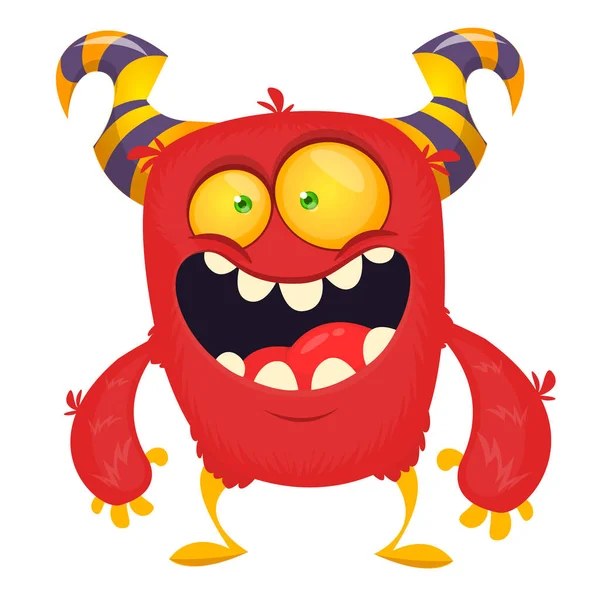 Gelukkig Cartoon Rood Monster Vector Halloween Illustratie — Stockvector