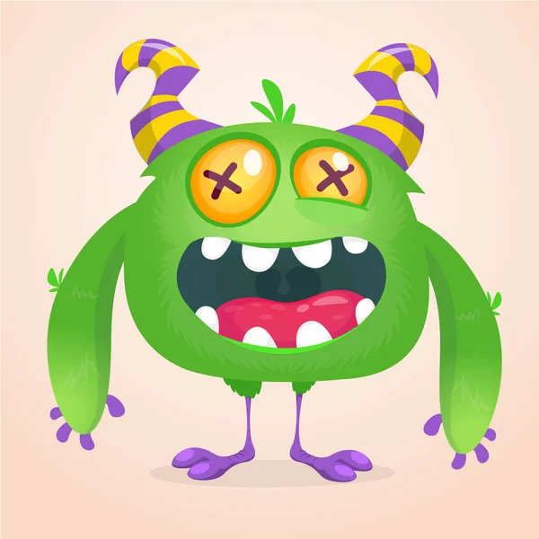 Wütendes Cartoon Monster Vektorillustration Eines Grünen Fabelwesens Das Auf Winzigen — Stockvektor