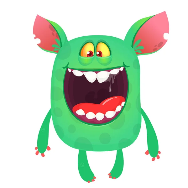 Glückliches Zeichentrickmonster Lachende Monster Stehen Emotionen Gegenüber Vektorillustration Halloween — Stockvektor