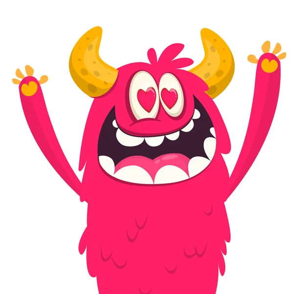Divertida Criatura Monstruo Dibujos Animados Agitando Manos Vector Ilustración Halloween — Vector de stock