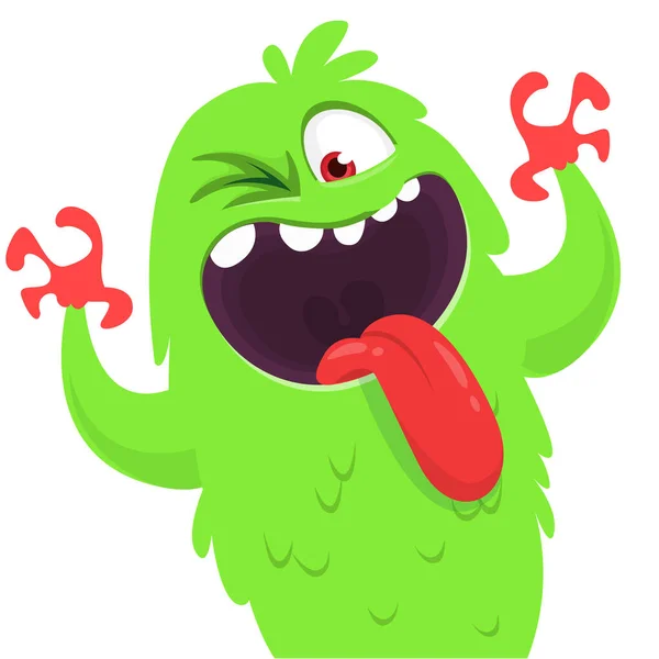Funny Cartoon Monster Creature Waving Hands Vector Halloween Illustration — Stock Vector