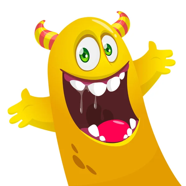 Engraçado Desenho Animado Monstro Criatura Acenando Mãos Ilustração Vector Halloween —  Vetores de Stock