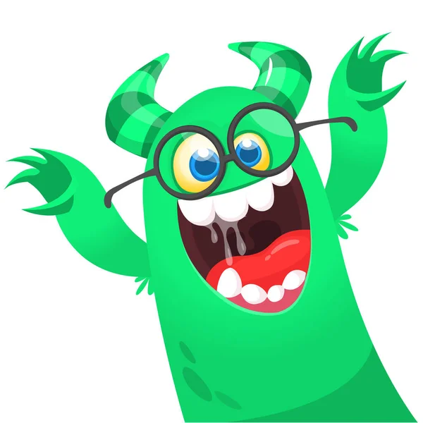 Funny Cartoon Monster Creature Wearing Eyeglasses Vector Halloween Illustration — Stock Vector