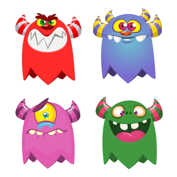 Funny Cartoon Creatures Set Cartoon Vector Monsters Halloween Design — Stock Vector