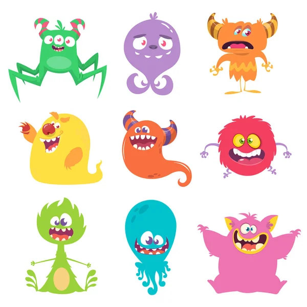Divertidas Criaturas Dibujos Animados Conjunto Monstruos Vector Dibujos Animados Deseo — Vector de stock