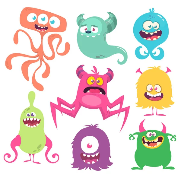 Divertidas Criaturas Dibujos Animados Conjunto Monstruos Vector Dibujos Animados Deseo — Archivo Imágenes Vectoriales