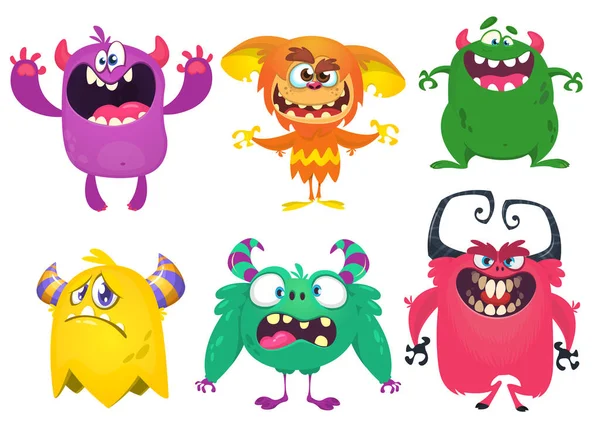 Lustige Zeichentrickwesen Set Von Cartoon Vektor Monstern Halloween Desig — Stockvektor
